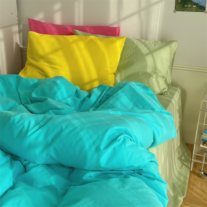 多巴胺混搭四件套全棉纯棉水洗棉被套床单双人床笠款简约纯色床品
