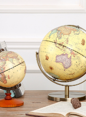 美式复古高清地球仪摆件家居摆设小饰品办公桌室书房创意木装饰品
