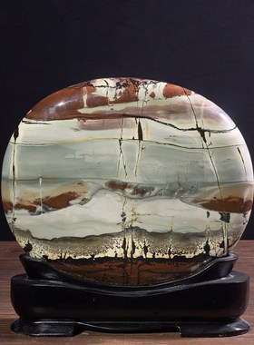 广西国画石天然奇石观赏石草花石椭圆饼摆件客厅电视柜工艺品tg96