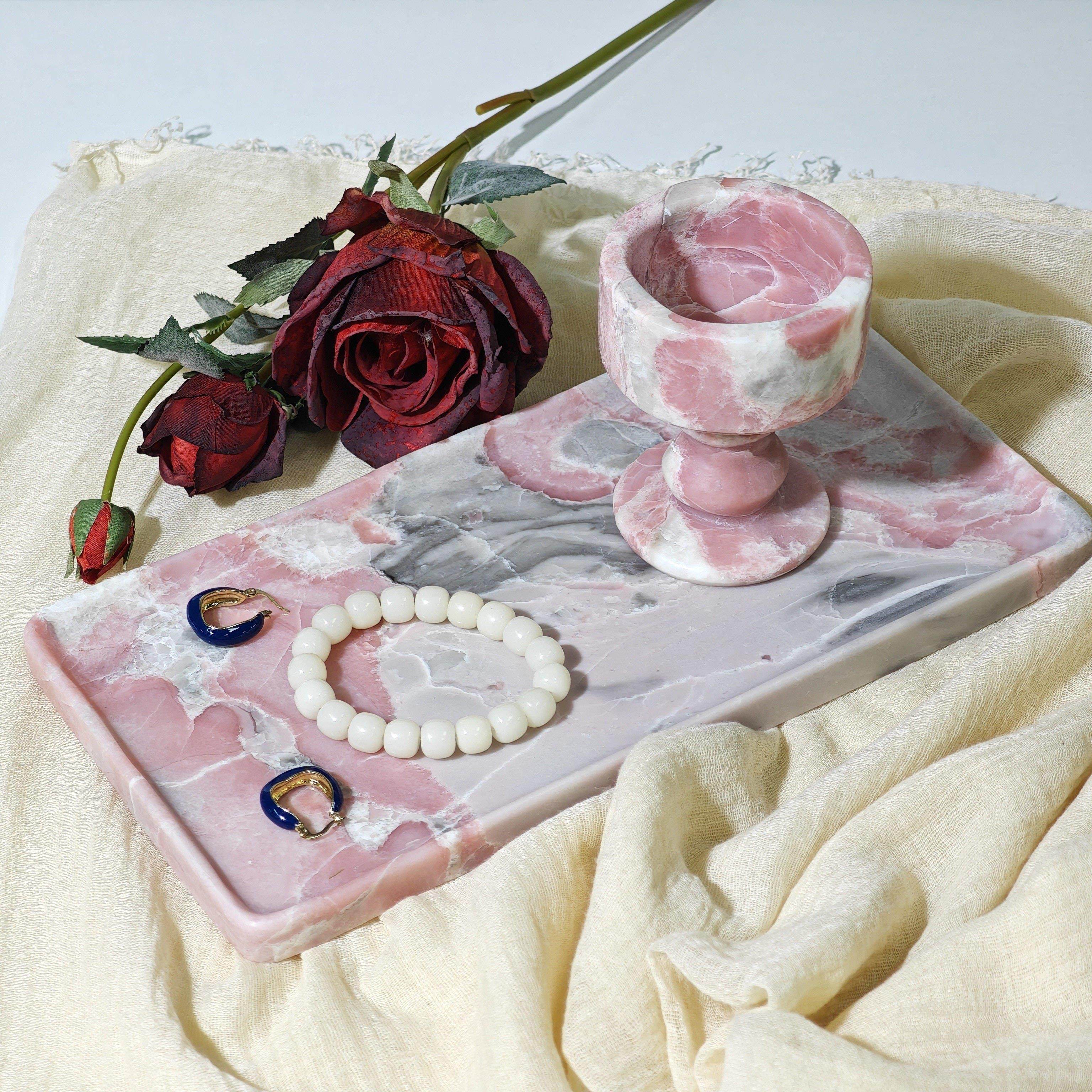 粉色轻奢风天然大理石粉澳宝粉色大理石托 托盘烛台摆件创意家居,家居饰品,装饰摆件,淘宝优惠券,粉丝福利购,淘宝优惠卷