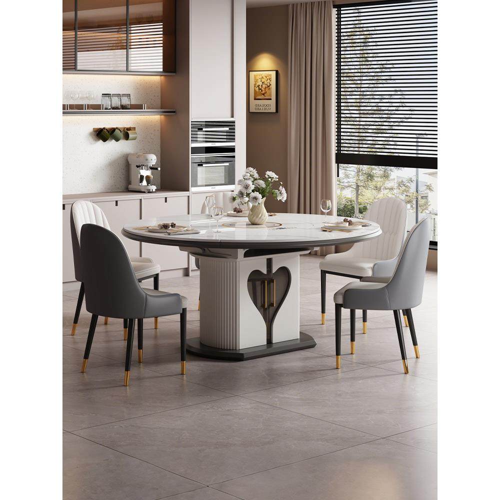 佐慕2025新款岩板圆形餐桌椅带电磁炉暖菜转盘小户型家用伸缩餐桌,住宅家具,岩板餐桌,淘宝优惠券,粉丝福利购,淘宝优惠卷