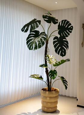巨叶老桩龟背芋彷真绿色植物高端轻奢客厅室内彷生假花树大型落地