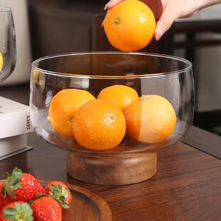 玻璃果盘客厅茶几家用精致糖果盆干 干果盘木质收纳盒高脚水果盘