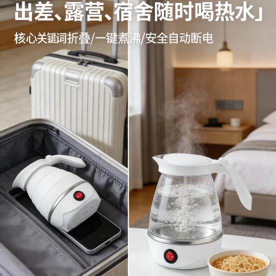 折叠烧水壶迷你电热食品级硅胶自动断电便携式出差宿舍露营旅行