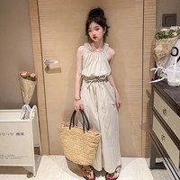 休閑氣質(zhì)女童裝炸街兩件q套2024新款夏裝時(shí)髦吊帶上衣闊腿長褲套