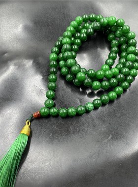 10毫米108颗干青铁龙生翠玉毛衣链 男女款绿色玉髓项链佛珠念珠