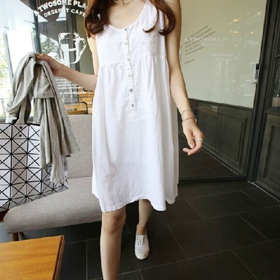 胖mm棉麻女无袖连衣裙大s码宽松中长款夏装打底吊带背心裙孕妇裙