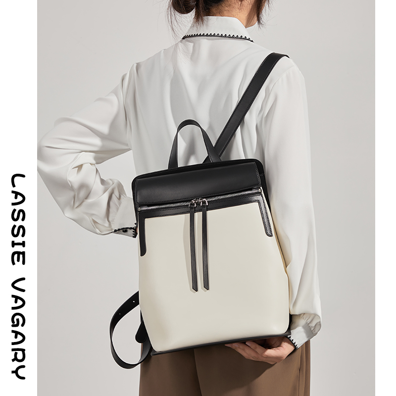 小众通勤女士双肩包2023新款时尚大容量揹包13寸电脑皮质女设计感