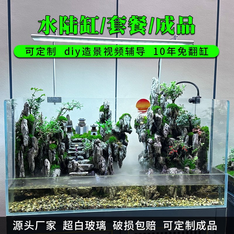 水陆缸造景套餐材j料超白玻璃鱼缸生态雨林缸装饰植物景观草缸定