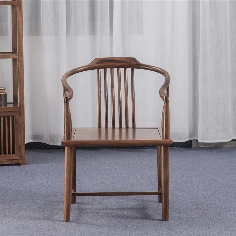 胡桃木梳背椅奥坎实木圈椅中式主人椅官帽椅靠背椅太师椅围椅单人