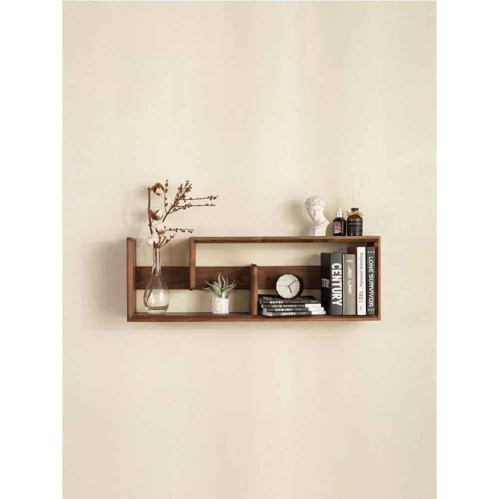 黑胡桃木挂墙置物架北美樱桃木墙面上壁挂书架客厅装饰全实木吊柜