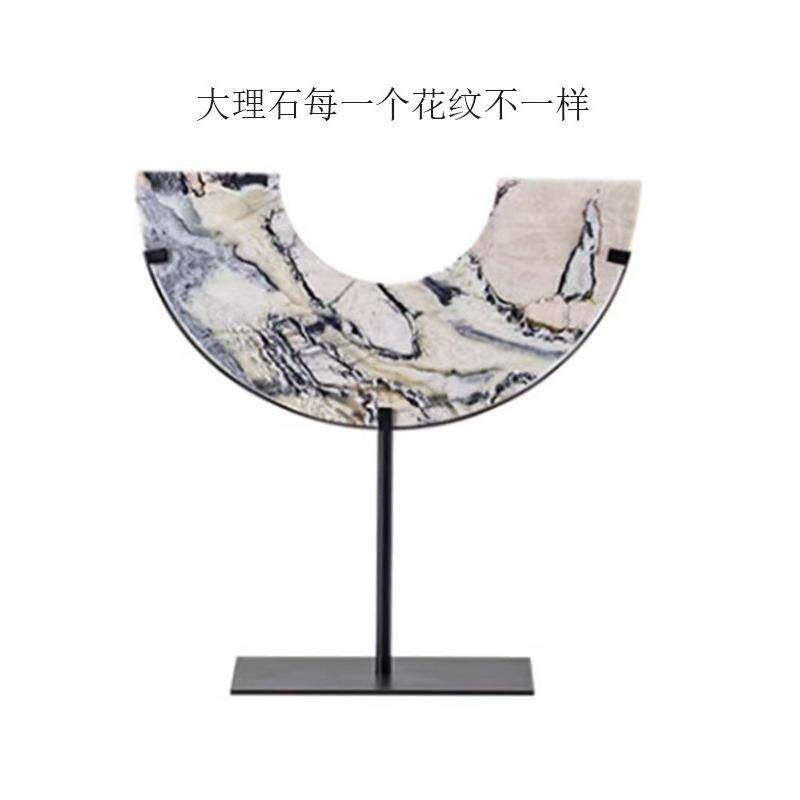 新中式创意平安扣艺术装饰摆件售楼处高档大理石几何金属软装饰品