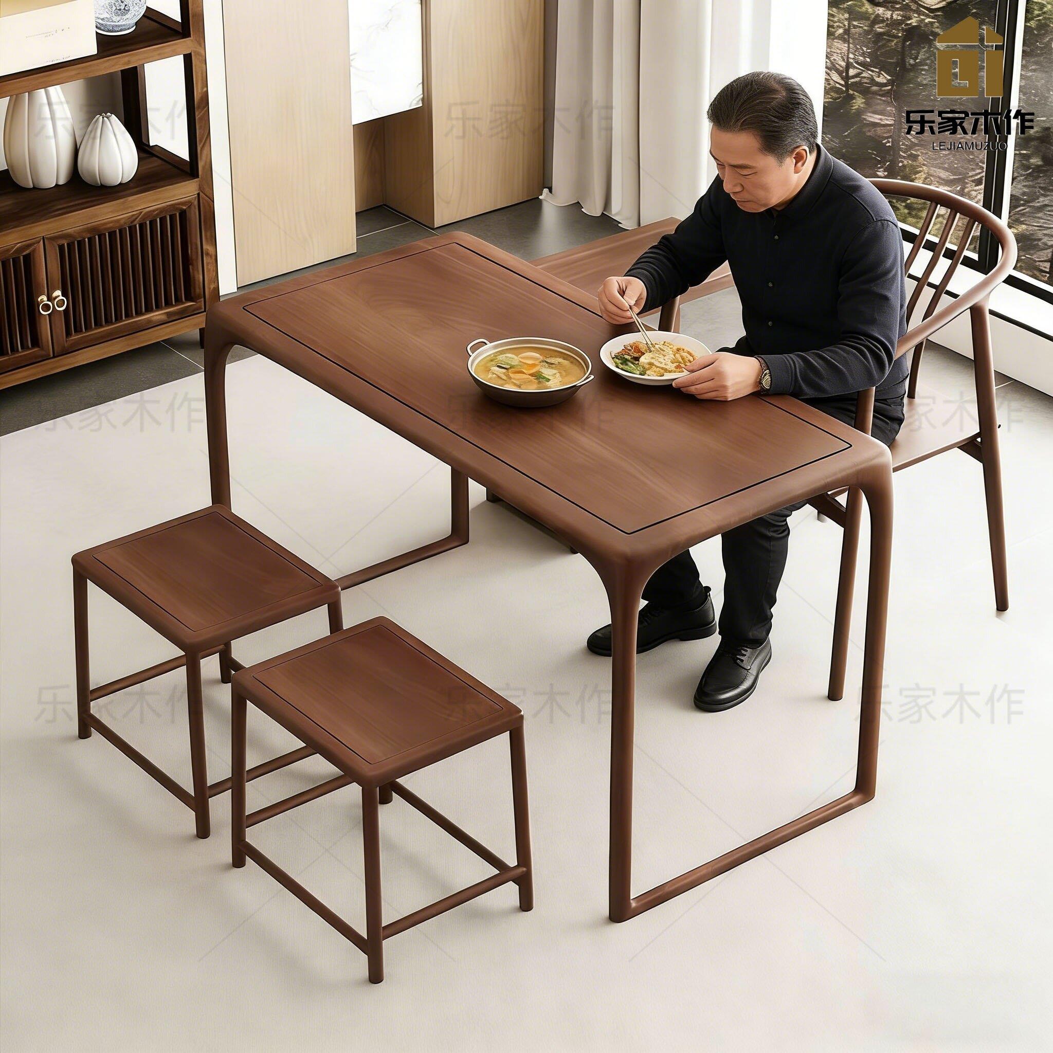 榆木阳台茶桌椅组合家用2026新款小型茶台餐桌一体两用实木茶几桌