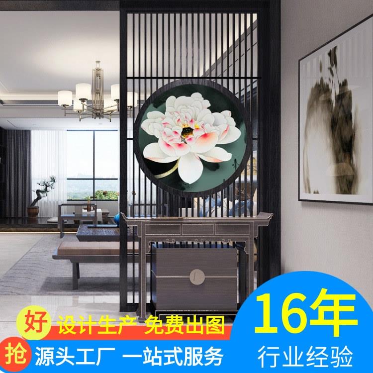 入户玄关轻奢带画实木遮挡 办公室书房茶室隔断屏风 东阳松木屏风