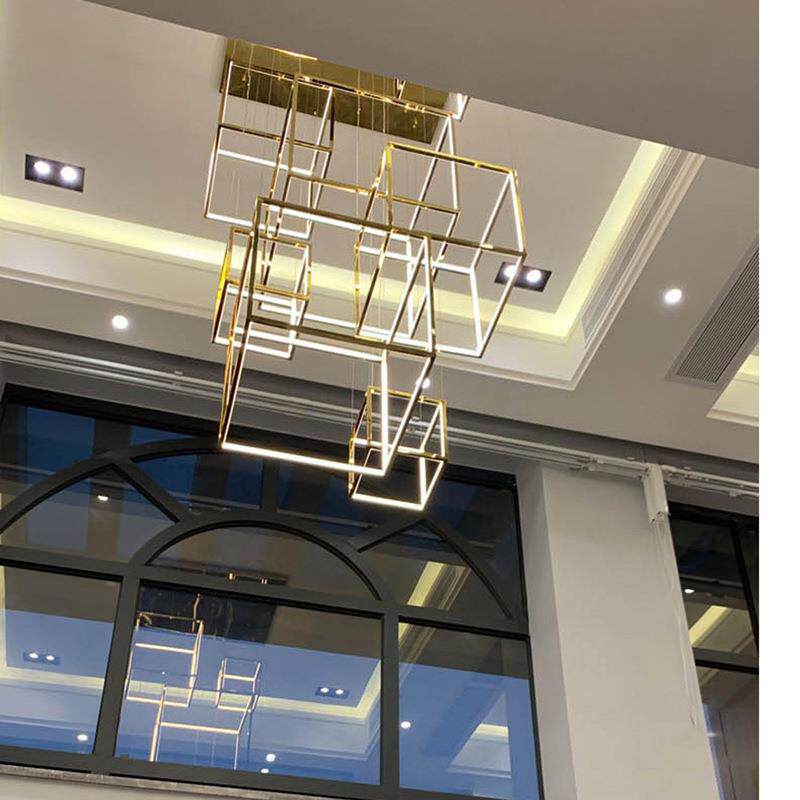展厅灯具正方体装饰轻奢吊灯餐厅灯商用中山大吊灯不锈钢设计师款