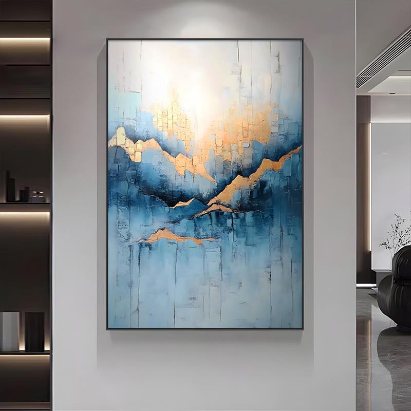《蓝岭金晖》手绘油画入户玄关现代简约挂画大芬村客厅餐厅肌理画