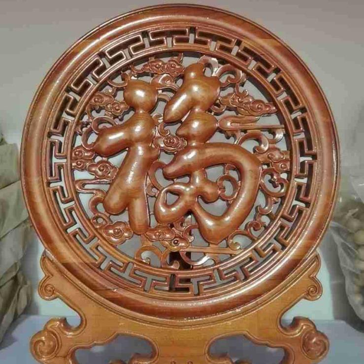 厂家直销桃木工艺品 桃木浮雕摆件 桃木台屏 带底座摆件 家居装饰