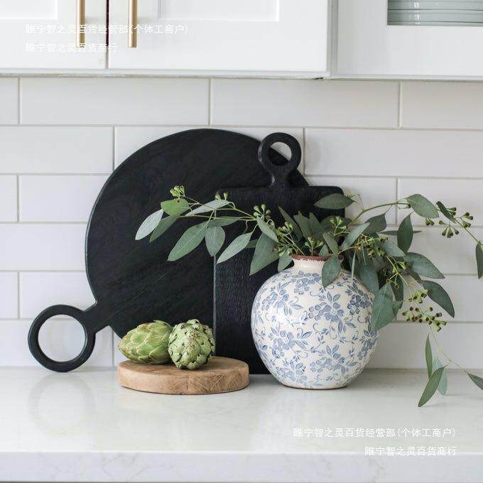 陶瓷花瓶法式复古桌面圆形客厅蓝青花瓷水养装饰摆件鲜花插花