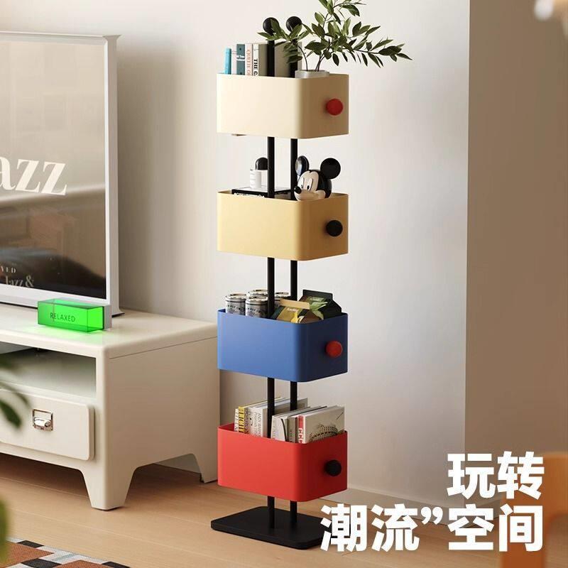 家用落地多层书架方盒铁艺置物架转角收纳柜收纳展示柜隐形柜子