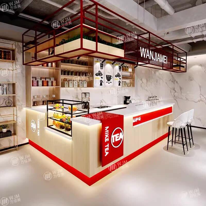 吧台定制奶茶店圆弧吧台汉堡炸鸡店收银台小吃店大理石转角接待台