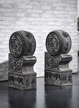 青石彷古门墩家用抱鼓石墩福鱼小象中式门口石鼓雕塑一对门当石雕