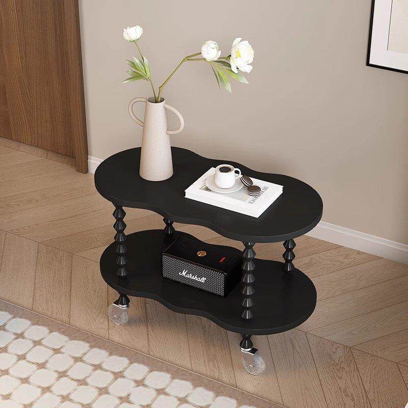 简约现代客厅实木可移动小型茶几带轮创意沙发边几网红小推车桌子