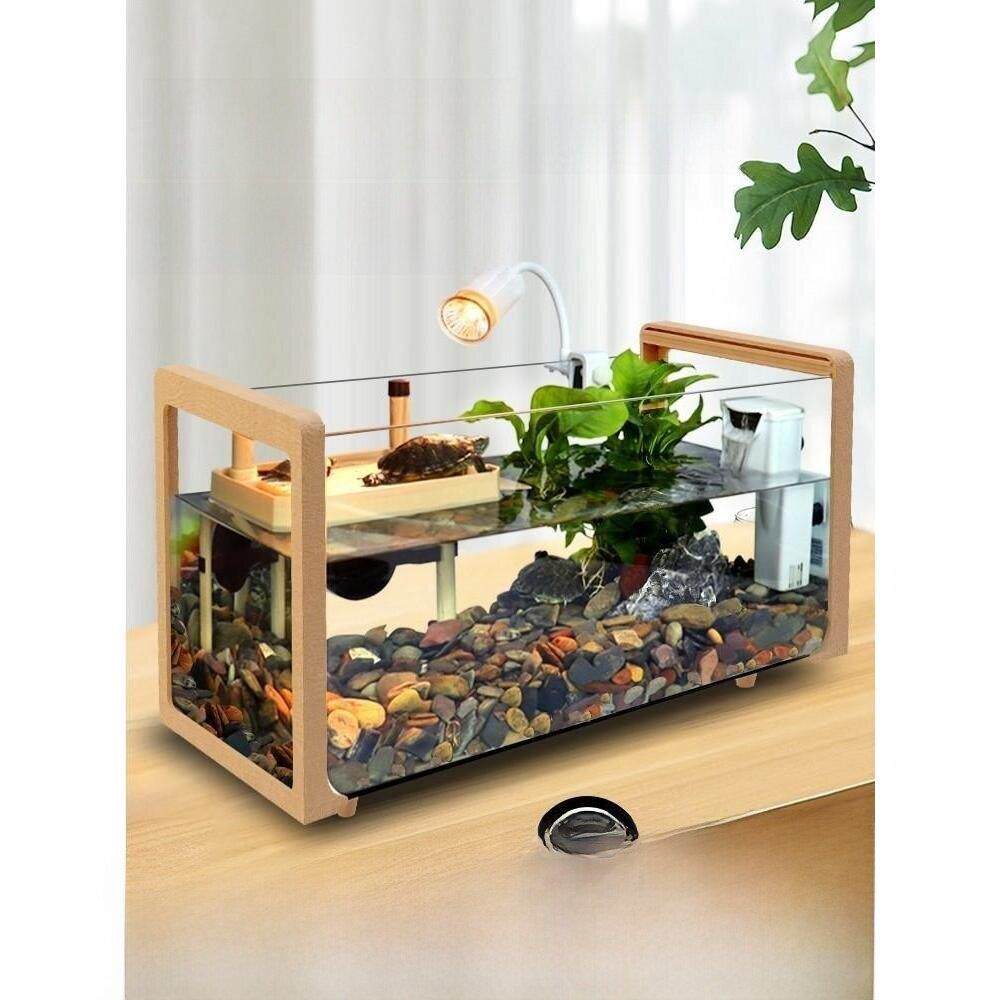 水陆两栖缸超白玻璃龟客厅木纹生态大小养殖缸水族鱼龟混合缸