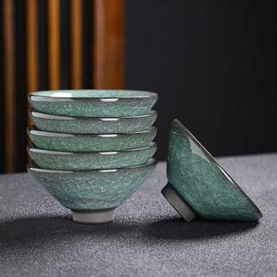 6只斗笠杯 绿冰花冰裂釉主人单杯开片茶杯盏陶瓷茶具功夫茶杯套装
