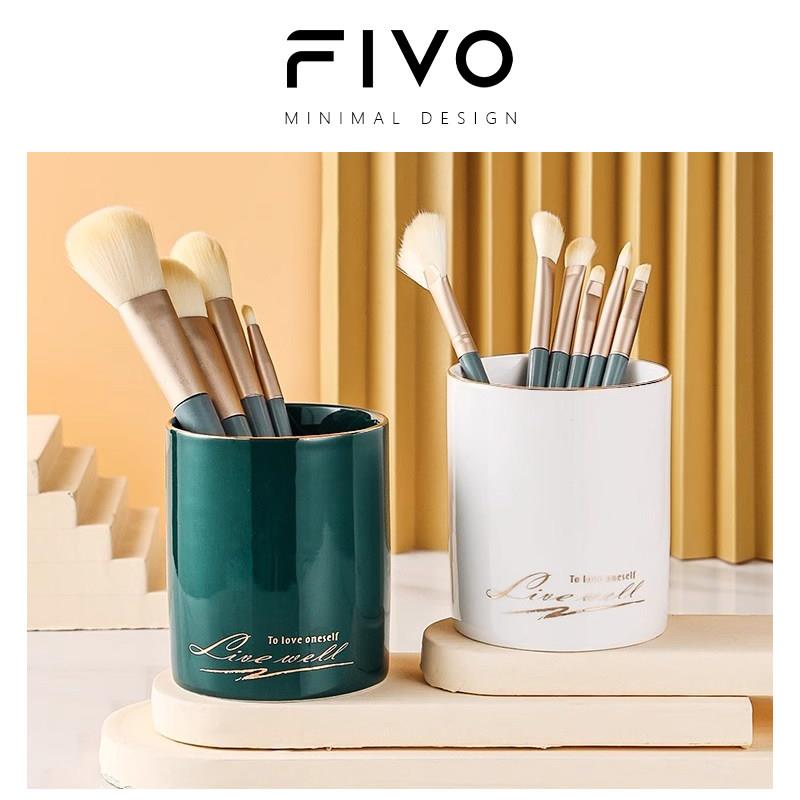 FIVO笔筒轻奢高颜值陶瓷收纳罐创意桌面遥控器收纳桶化妆刷收纳筒