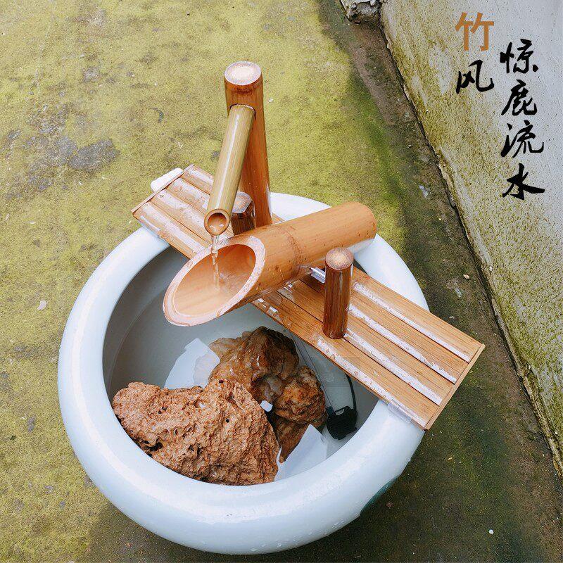 庭院竹子惊鹿流水摆件竹排循环水装饰园艺造景水池鱼缸古法养鱼砵