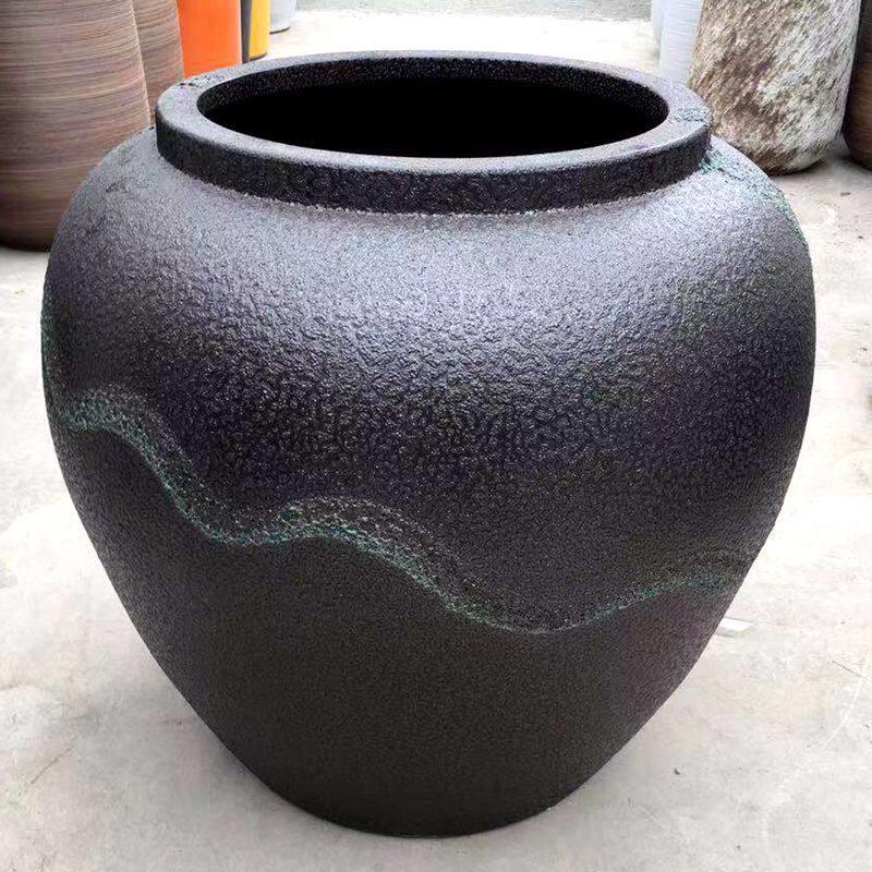 景德镇复古粗陶落地花瓶黑咖色陶罐客厅泡泡插花花器简约橱窗装饰