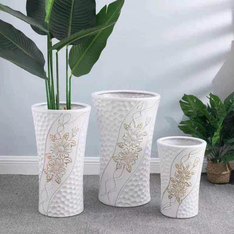 白色简约花盆高筒陶瓷大号特大号客厅透气落地幸福树发财树散尾葵