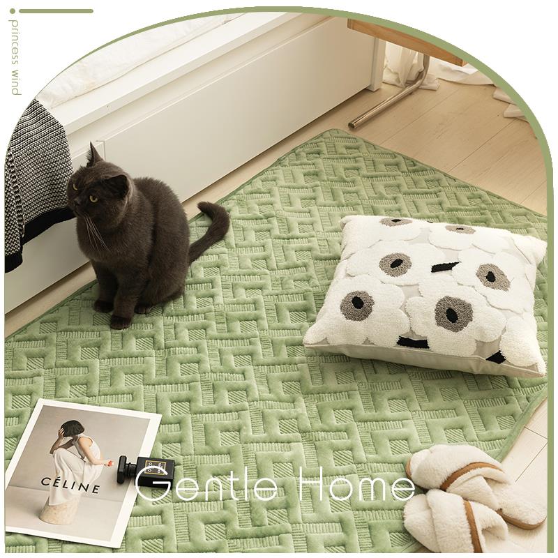 蔓越家 ins复古地垫短毛绒床边垫地毯秋冬四季防滑榻榻米地垫定制