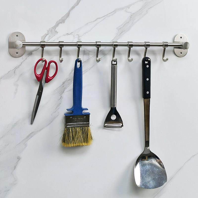 免打孔厨房支架挂钩304不锈钢挂杆墙上活动挂勾挂厨具可移动钩子