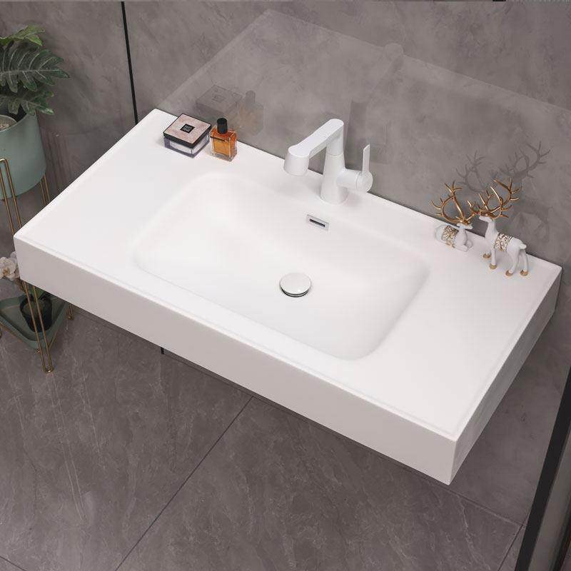 可丽耐肤感一体盆人造石台盆洗手盆直角下挂带挡水沿洗漱台酒店风