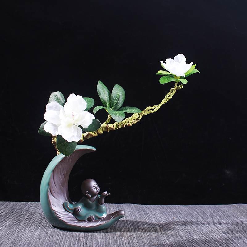 水培植物花器花盆禅意小和尚家居装饰人物摆件陶瓷室内客厅博古架