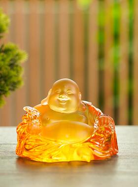 古法琉璃弥勒佛菩萨大肚笑脸招财家居桌面摆件汽车中控台装饰摆饰