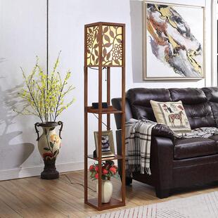 简约中式客厅落地灯 卧室床头灯 沙发地灯 置物架书架花架创意灯