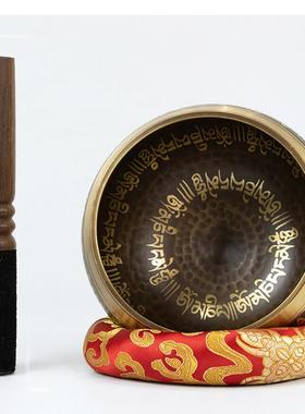 尼泊尔手工佛音碗瑜伽颂钵音疗六字梵文经文静心钵瑜伽铜盂摆件