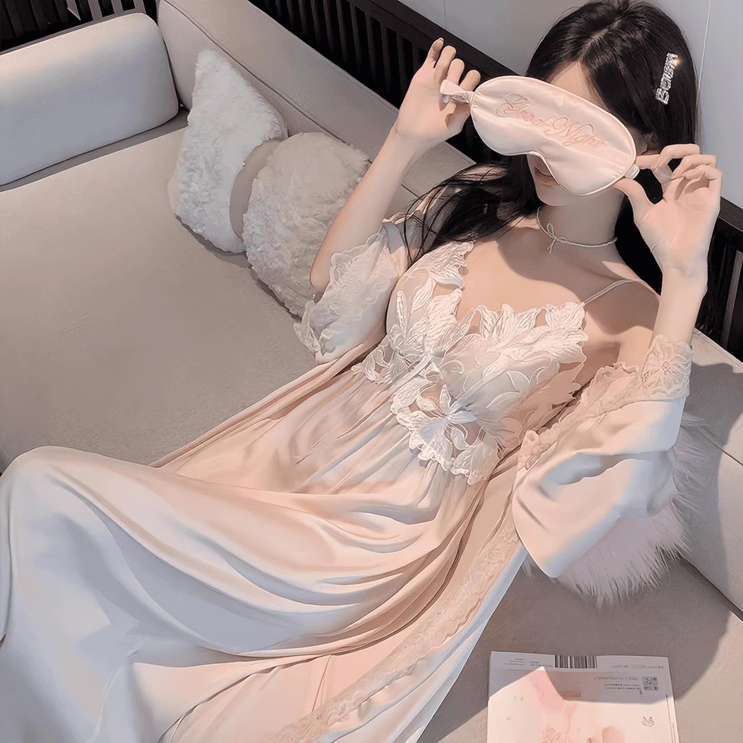 宫廷风吊带睡裙冰丝睡衣女款2026新款夏季带胸垫蕾丝睡袍家居服春