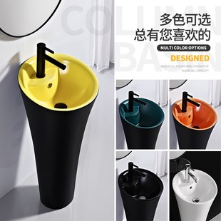 洗脸盆酒店阳台一体洗手池B家用面盆陶瓷立柱盆落地式 立柱式 洗手
