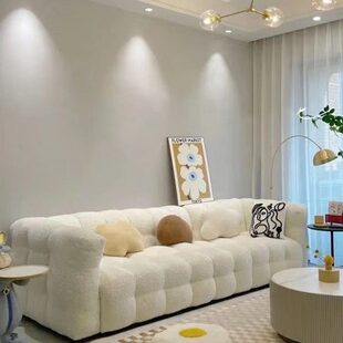 北欧轻奢泰迪羊羔绒沙发棉花糖现代简约网红奶油风乳胶意式极简风
