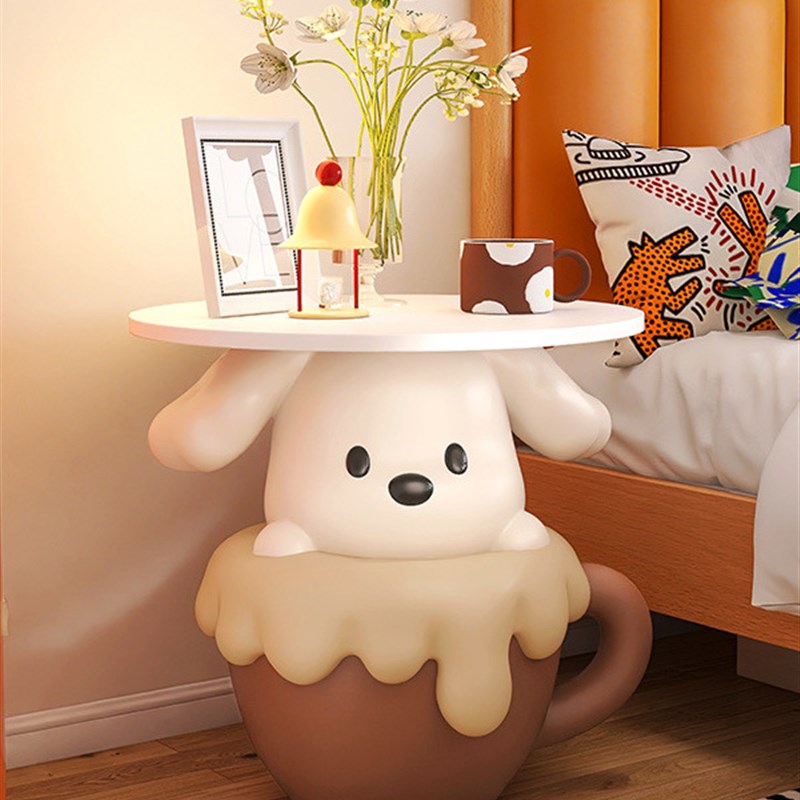 卡通奶油风格茶杯狗大落地式装饰品家客厅沙发旁边的咖啡桌边桌.