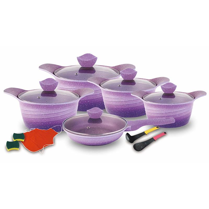 厨房用品15件套渐变色炊具不粘锅麦饭石锅具套装汤锅家用组合套装