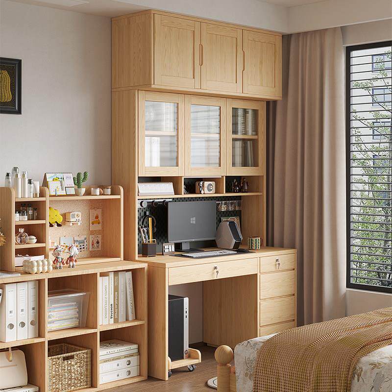 纯实木书桌2025新款写字桌子电脑桌卧室家用小型书桌书架一体定制