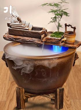 古法养鱼大水缸门海老式陶瓷养鱼缸玄关落地阳台室外庭院流水造景