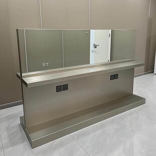 美发店镜台发廊专用不锈钢理髲店镜子四人烫染桌子剪发镜台操作台