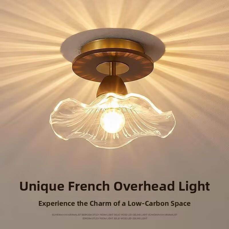 中世纪风格实木走廊灯天花板灯创意玻璃胡桃色衣帽间阳台灯入口灯