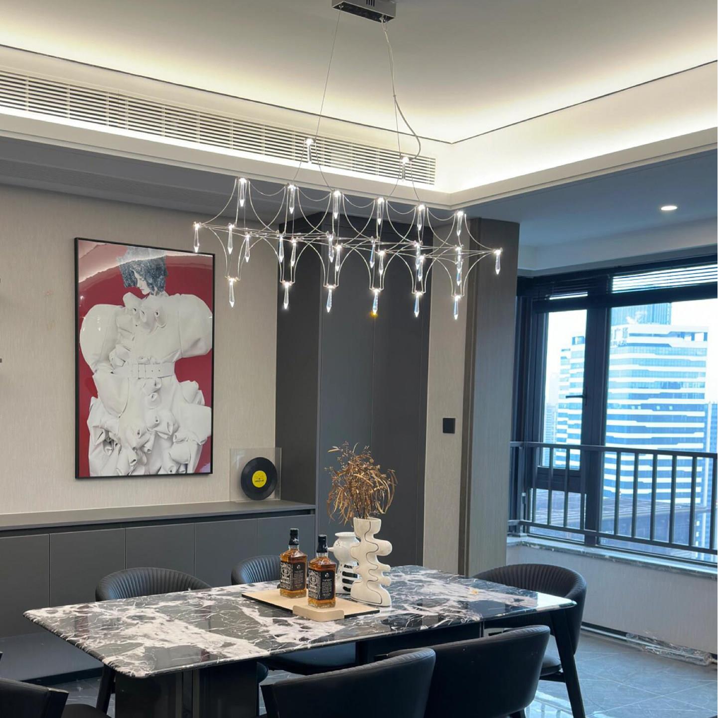 饭厅长条吊灯 轻奢极简餐桌现代简约吧台前台设计师艺术水晶LED灯
