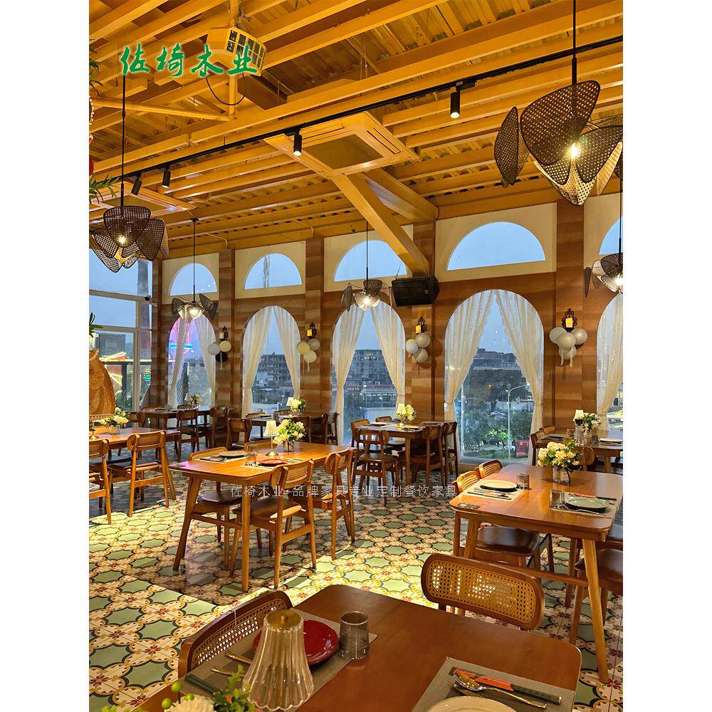 覆古西餐厅藤桌椅组合东南亚主题餐厅茶餐厅餐厅商业桌椅组合